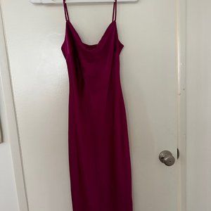 Fuschia/Purple Satin Cowl Neck Midi Slip Dress